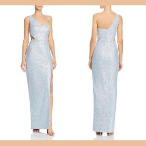 NWT Aidan by Aidan Mattox [ size 8 ] One Shoulder Sequin Gown in Mist Blue